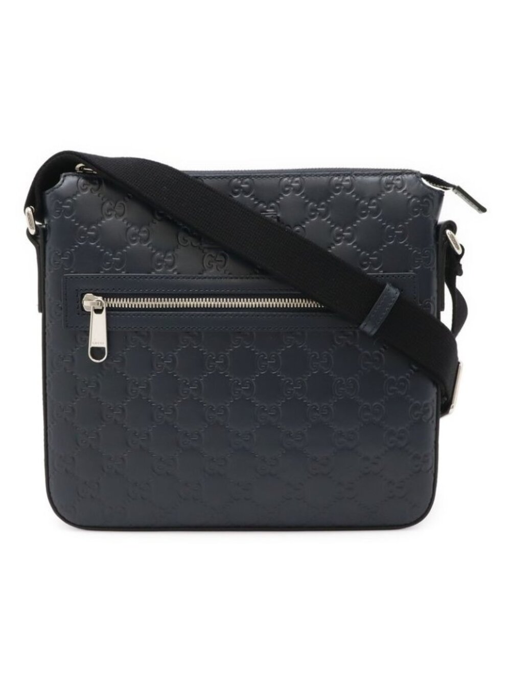 Gucci Guccissima Messenger Bag Shoulder Crossbody Leather Navy Silver Hardware